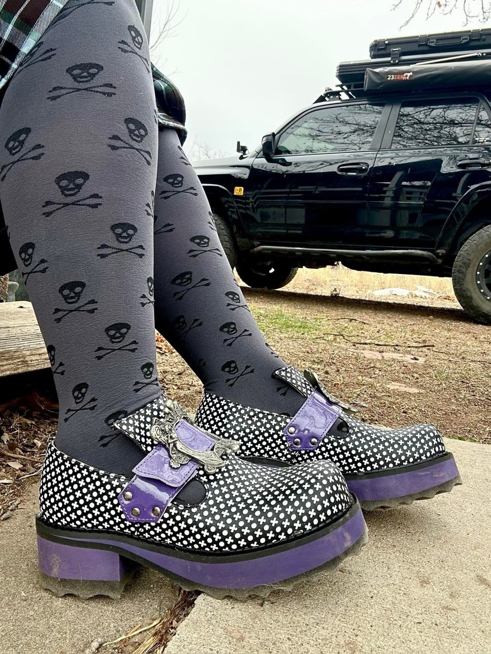 John Fluevog F-Shoe Hi‎ Asta Buckled Platform XO Purple 8.5 EUC